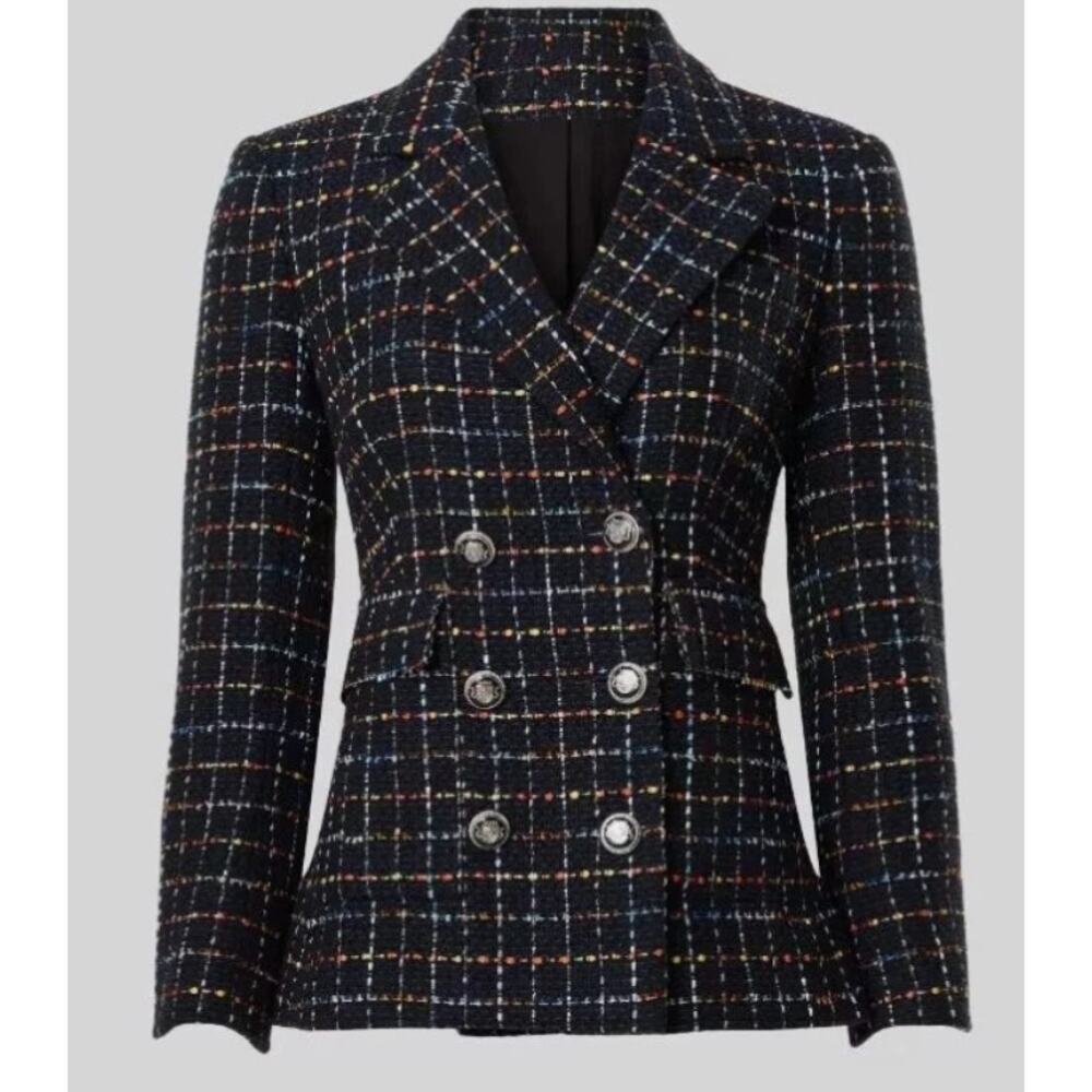 Veronica Beard Rumer Dickey Blazer Jacket Tweed Navy Multicolor Size 2